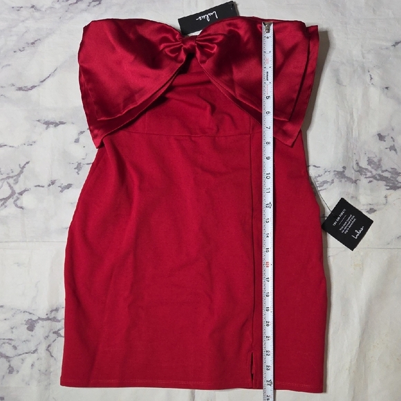 Lulu's Bring The Poise Red Strapless Bow Mini Dress - Picture 3 of 7